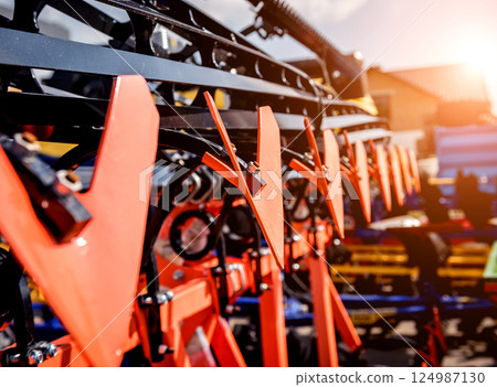 Modern agricultural machinery and equipment. Industrial details. Modern agricultural machinery and equipment. Industrial details. 124987130