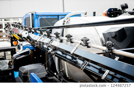 Modern agricultural machinery and equipment. Industrial details. Modern agricultural machinery and equipment. Industrial details. 124987257