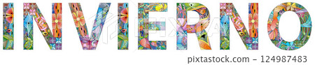 The word WINTER in Spanish. Colorful day of the week card. 124987483