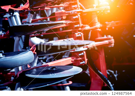 Modern agricultural machinery and equipment. Industrial details. Modern agricultural machinery and equipment. Industrial details. 124987564