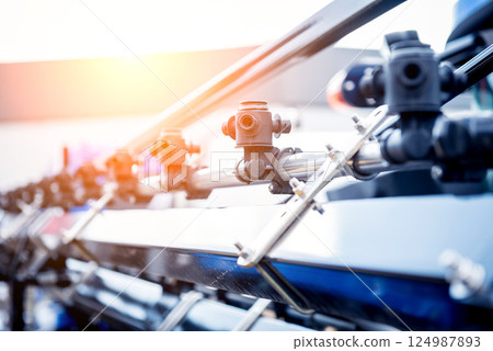 Modern agricultural machinery and equipment. Industrial details. Modern agricultural machinery and equipment. Industrial details. 124987893