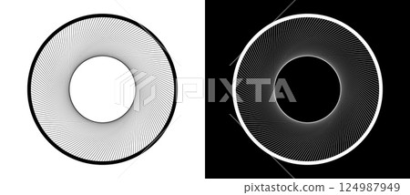 Art sun concept background. Tattoo template or logo with lines. Black shape on a white background and the same white shape on the black side. Art sun concept background. Tattoo template or logo with lines. Black shape on a white background and the same white shape on the black side. 124987949