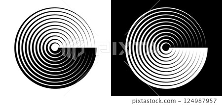 Abstract background with lines in circle. Art design spiral as logo or icon. A black figure on a white background and an equally white figure on the black side. 124987957
