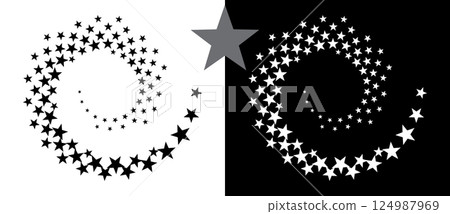 Abstract background with stars in circle. Art design spiral as logo or icon. A black figure on a white background and an equally white figure on the black side. 124987969