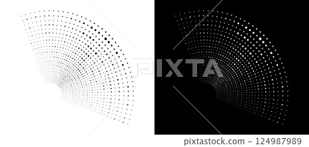 Halftone circle part, abstract dots logo emblem design element for any project. A black figure on a white background and an equally white figure on the black side. Halftone circle part, abstract dots logo emblem design element for any project. A black figure on a white background and an equally white figure on the black side. 124987989