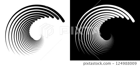 Abstract background with lines in circle  form. Art design spiral as logo or icon. A black figure on a white background and an equally white figure on the black side. 124988009