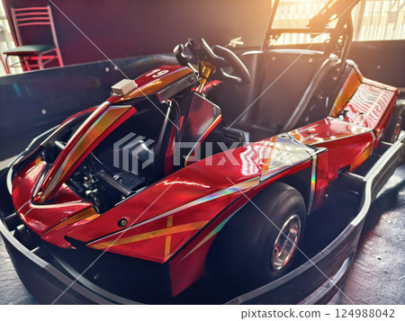 New electric go karts in the modern indoor racing track 124988042