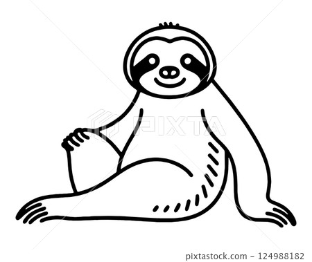 Simple hand-drawn line drawing illustration of a sloth in a sitting pose, cut out on a transparent background Simple hand-drawn line drawing illustration of a sloth in a sitting pose, cut out on a transparent background 124988182