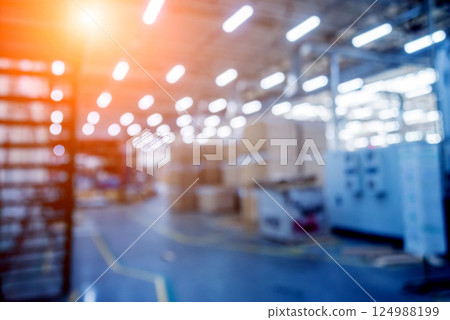 Bloored background of production line of the wooden floor factory. 124988199