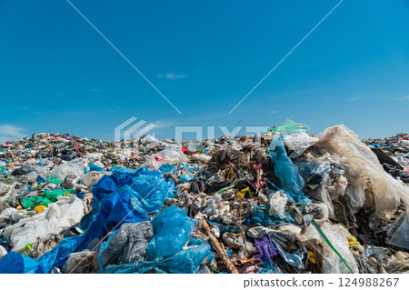 Environmental disaster. Landfill. Plastic scrap in landfill. City garbage 124988267