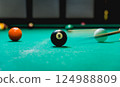Billiard balls in a pool table. Background 124988809