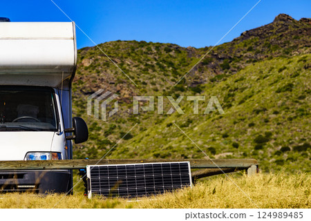 Solar photovoltaic panel at caravan 124989485
