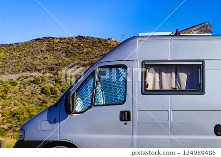 Campervan with thermal screen blind Campervan with thermal screen blind 124989486