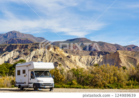 Rv camper in Sierra Alhamilla mountains, Spain. Rv camper in Sierra Alhamilla mountains, Spain. 124989639