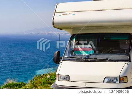 Motor home on seaside cliff, Spain Motor home on seaside cliff, Spain 124989666