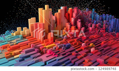 Business data graph concept with market data clusters and particles. Digital sorting and management concept for business and finance. Generated AI 124989748