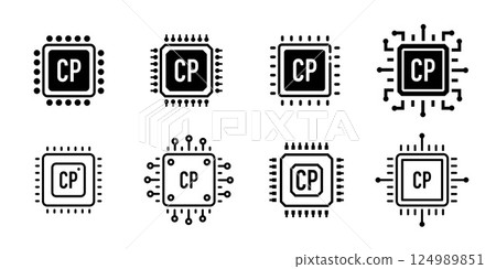 Microchip and CPU Icon Set. Minimal Vector Symbols and Creative Logo in a vector illustration Microchip and CPU Icon Set. Minimal Vector Symbols and Creative Logo in a vector illustration 124989851