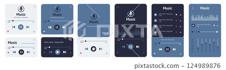 Flat Music App UI Kit, Full App Pages Interface, UX design set in a vector illustration 124989876