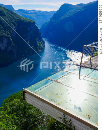 View of fjord Geirangerfjord in Norway View of fjord Geirangerfjord in Norway 124989992