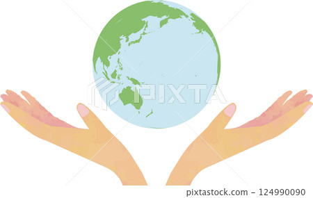 Holding the Earth in Both Hands - Illustration of Kindness and Protecting the Future 124990090
