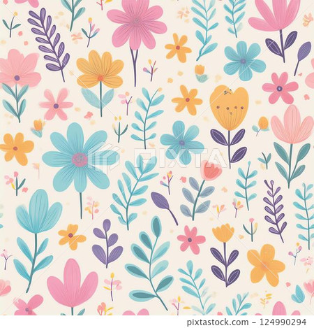 Colorful flowers seamless pattern 124990294