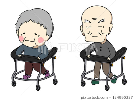 老年人使用助行器行走 老年人使用助行器行走 124990357