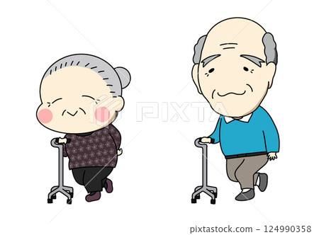 祖父和祖母拄著四叉拐杖 祖父和祖母拄著四叉拐杖 124990358