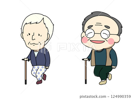 拄著拐杖的祖父和祖母 拄著拐杖的祖父和祖母 124990359