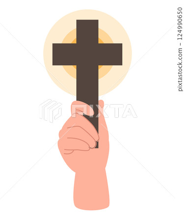 Male Hand Holding Wooden Christian Cross Vector Illustration Male Hand Holding Wooden Christian Cross Vector Illustration 124990650