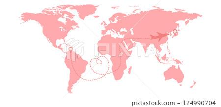 Pink Map with Airplane Love Has No Boundaries Concept Vector Illustration 124990704