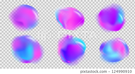 Irregular gradient shapes set. Vector neon organic liquid splashes. Glow bright blobs with translucent forms. Uneven vector modern retrofuturistic y2k figures Irregular gradient shapes set. Vector neon organic liquid splashes. Glow bright blobs with translucent forms. Uneven vector modern retrofuturistic y2k figures 124990910