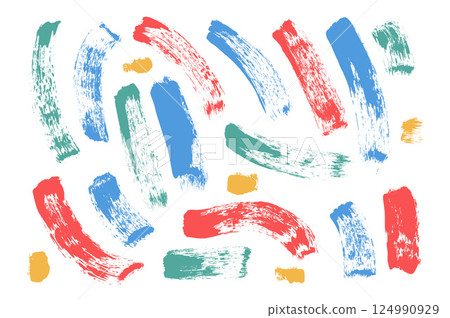 Hand drawn vector squiggles shapes. Paintbrush linear scribble elements set isolated on white background. Thick grunge curved stripes 124990929