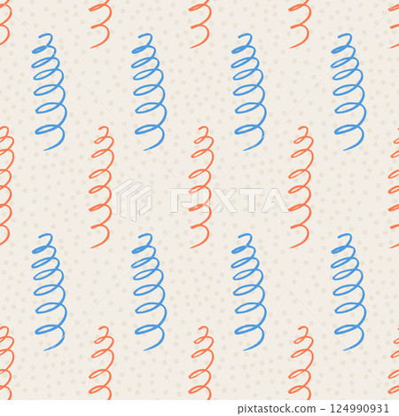 Squiggle crayon lines seamless pattern. Geometric party endless background. Fun confetti repeat cover. Surface pattern design festive motif. Vector hand drawn illustration 124990931
