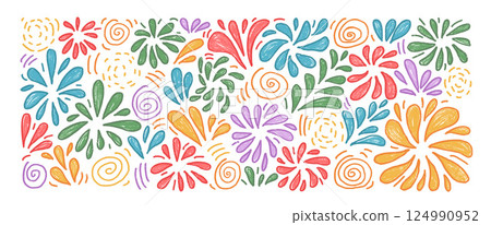 Firework multi colors sketch drawing by wax crayon set. Night party firecrackers in doodle style isolated on white background. Carnival confetti decoration. Vector hand drawn painting illustration Firework multi colors sketch drawing by wax crayon set. Night party firecrackers in doodle style isolated on white background. Carnival confetti decoration. Vector hand drawn painting illustration 124990952