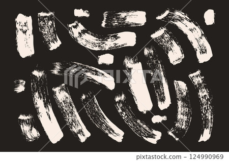 Paint wavy brush stroke lines. Hand drawn vector acrylic squiggles shapes. Paintbrush linear scribble elements set on black background. Scribble graffiti decoration. Chalk thick grunge curved stripes Paint wavy brush stroke lines. Hand drawn vector acrylic squiggles shapes. Paintbrush linear scribble elements set on black background. Scribble graffiti decoration. Chalk thick grunge curved stripes 124990969