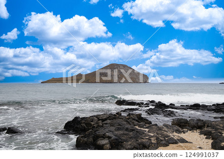 Holiday in Hawaii: View of Rabbit Island (Ma'ana Island) from Makapuu Lookout on Oahu 124991037