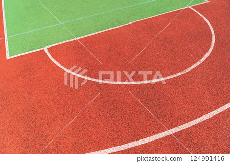 Colorful basketball court. Sports court Colorful basketball court. Sports court 124991416