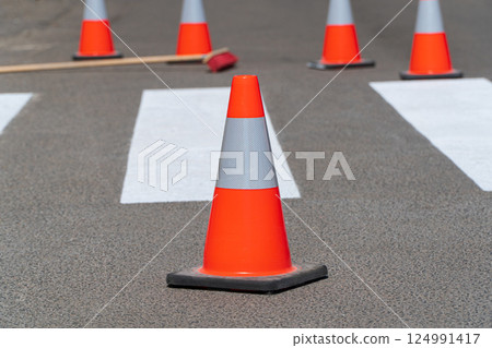 A road cones on the road. Road construction 124991417