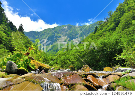 Chugoku region, Daisen-Oki National Park, Ogamiyama Shrine Okumiya, a view of Mt. Daisen from the Sai-no-kawara River that is likely to remain the same as it was in the past, Daisen Town, Tottori Prefecture (7) 124991479