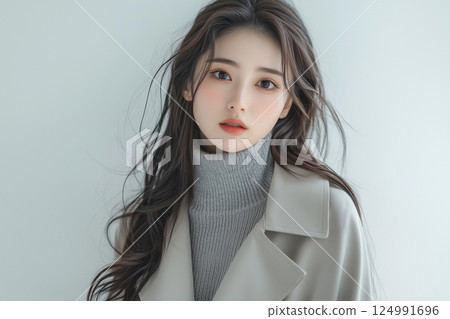 AI-generated image: Female model wearing a trench coat 124991696
