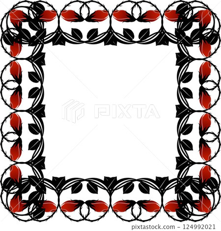 Black frame with red roses and leaves. 124992021