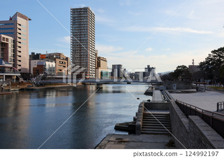 Fukuoka Prefecture, Kitakyushu City, Kokura, Murasaki River, Ogai Bridge (Waterbird Bridge), Kokura Kita Ward Fukuoka Prefecture, Kitakyushu City, Kokura, Murasaki River, Ogai Bridge (Waterbird Bridge), Kokura Kita Ward 124992197