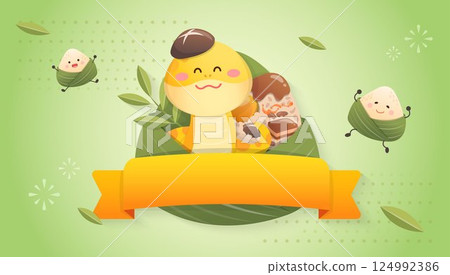 Playful snake and zongzi, Chinese Dragon Boat Festival, commercial advertisement, graphic design poster Playful snake and zongzi, Chinese Dragon Boat Festival, commercial advertisement, graphic design poster 124992386