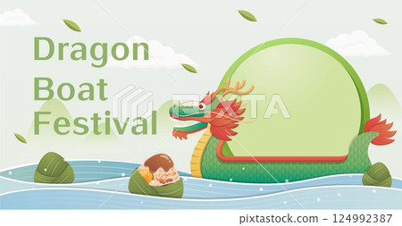 Dragon shaped boat race, a traditional event of Chinese Dragon Boat Festival, graphic design for advertisement or poster Dragon shaped boat race, a traditional event of Chinese Dragon Boat Festival, graphic design for advertisement or poster 124992387