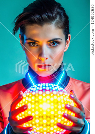 young man with disco ball young man with disco ball 124992686