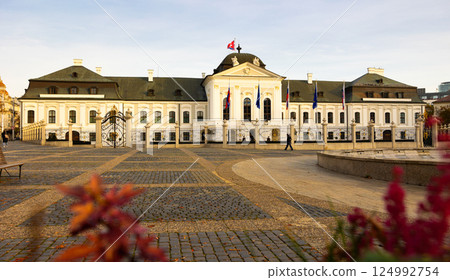 Grasalkovic Palace or Presidential Palace is Rococo building on Hodzovo town square in Bratislava Grasalkovic Palace or Presidential Palace is Rococo building on Hodzovo town square in Bratislava 124992754