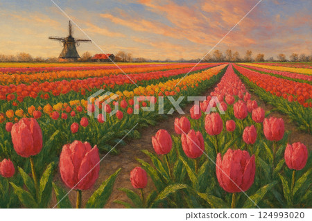 tulips, windmill, flowers 124993020