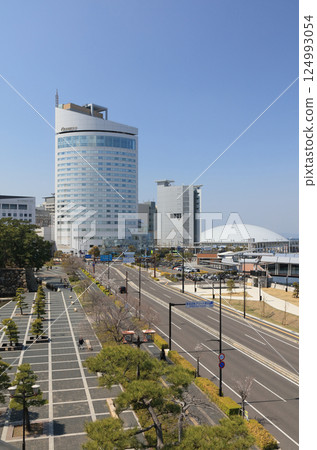 還可以看到從月見櫓塔上看到的水木街、太陽港克萊門特高松酒店和香川穴吹競技場。 124993054