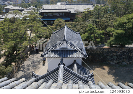 View of the Watariyagura and Hiunkaku from the Tsukimi Tower at the Takamatsu Castle ruins 124993080
