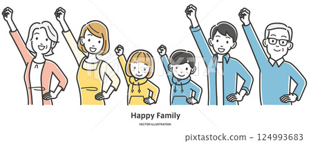A family shouting "Hey, hey, hey!" 124993683